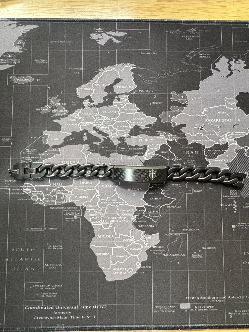 Men's Black Stainless Steel ID Bracelet with Cross Emblem